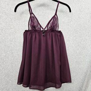 Victoria's Secret Sheer Chiffon and‎ Lace Maroon Babydoll Size Small